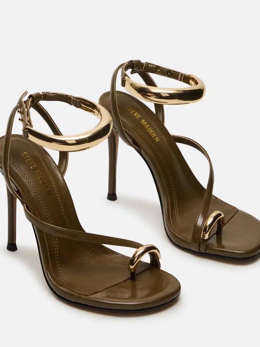 Steve Madden Olive Strappy Toe-Ring Stiletto with Gold Accent - Picture 2 of 4